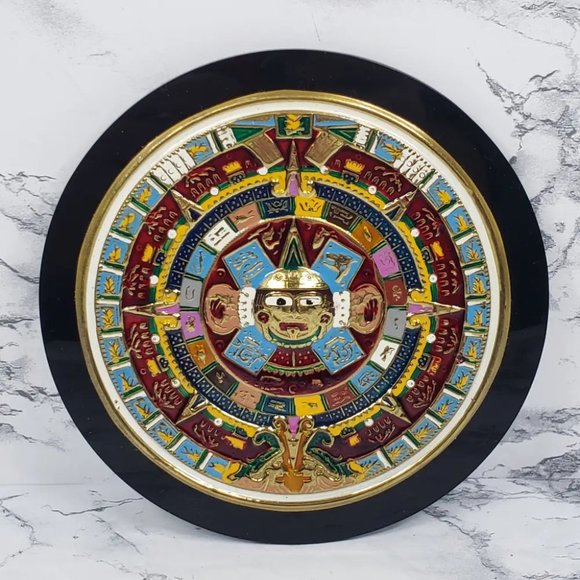 Mayan Calendar Small Enameled Metal Vintage - Picture 7 of 7